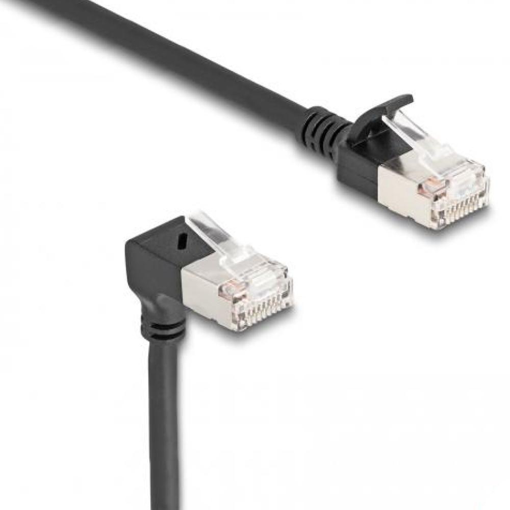 Delock RJ45 netværkskabel Cat.6A S/FTP Slim 90 nederste vinkel / lige