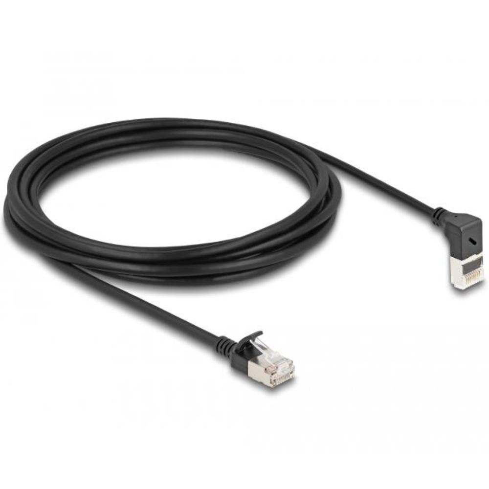 Delock RJ45 netværkskabel Cat.6A S/FTP Slim 90 nederste vinkel / lige