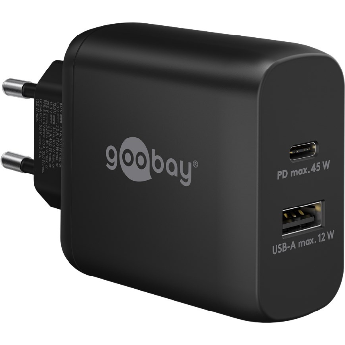 USB-C™ PD dobbelt hurtigoplader (45 W) sort