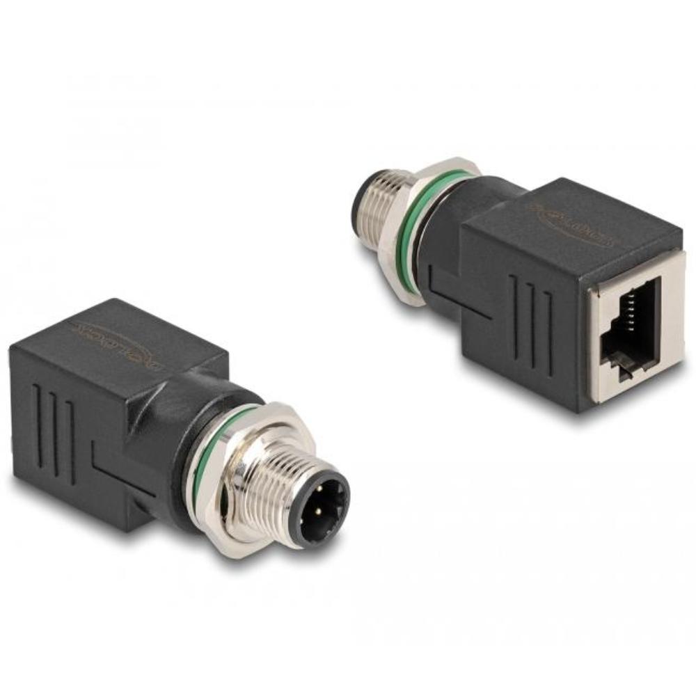 Delock M12 Adapter D-kodet 4-polet stik til RJ45-stik lige