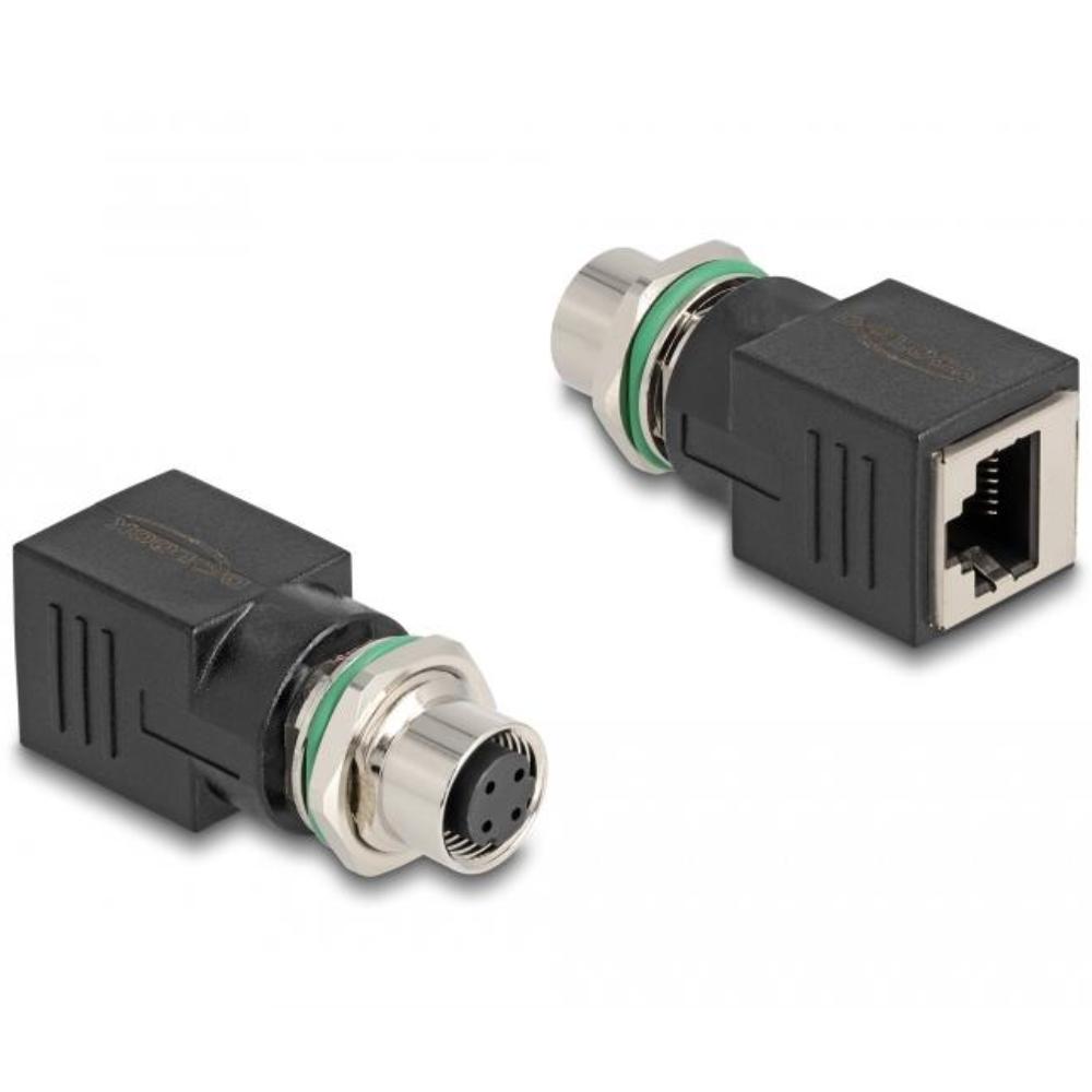 M12 D-kodet 4-bens hun til RJ45 hun adapter