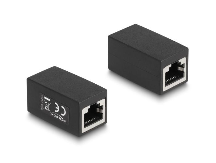 Delock Adapter RJ45-stik til RJ45-stik Cat.6 sort