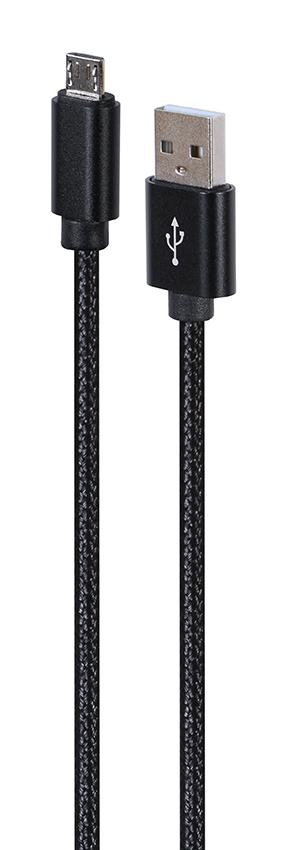 Micro-USB Kabel Bomuld, 1,8 Meter sort, Blister