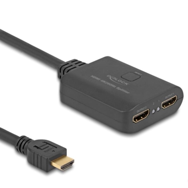 Delock HDMI-Splitter 1 x HDMI-indgang til 2 x HDMI-udgang 4K 60 Hz med downscaler