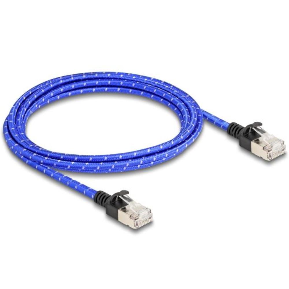 Delock RJ45 netværkskabel med flettet kappe Cat.6A U/FTP Slim 2 m blå
