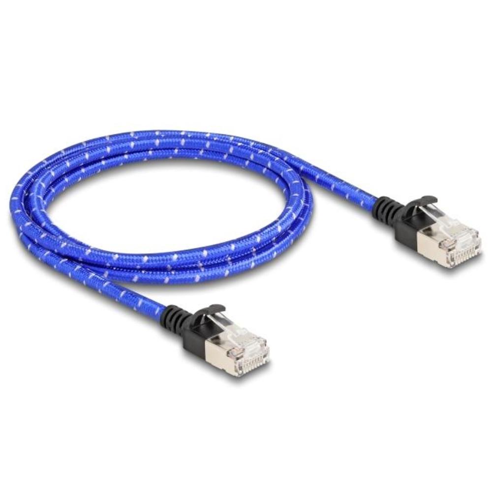 Delock RJ45 netværkskabel med flettet kappe Cat.6A U/FTP Slim 1 m blå
