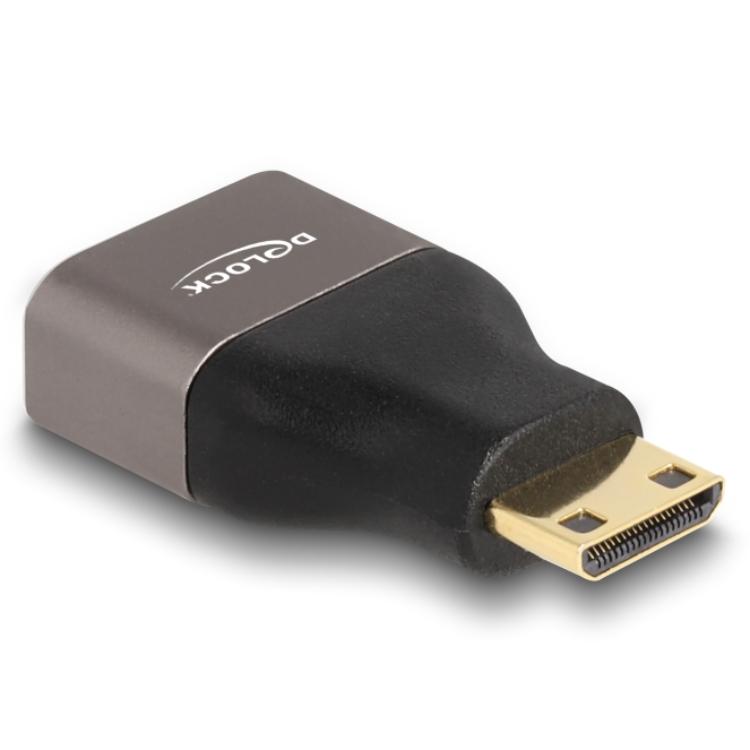 Delock HDMI Adapter Mini-C Stik til A Stik 8K 60 Hz grå Metal
