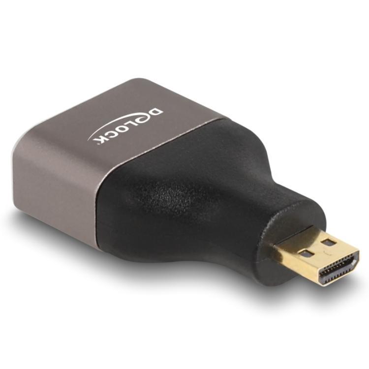 Delock HDMI Adapter Micro-D Stik til A Stik 8K 60 Hz grå Metal