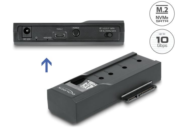Delock USB Type-C™ Konverter til 1 x M.2 SSD eller 1 x SATA SSD / HDD
