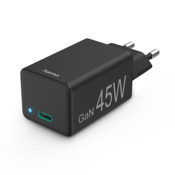 Hurtiglader, USB-C, PD/Qualcomm®/GaN, Mini-lader, 45 W, sort - Hama