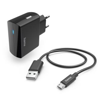 Lader med Micro-USB-ladekabel, 12 W, 1,0 m, sort - Hama