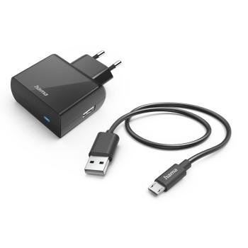 Lader med Micro-USB-ladekabel, 12 W, 1,0 m, sort - Hama