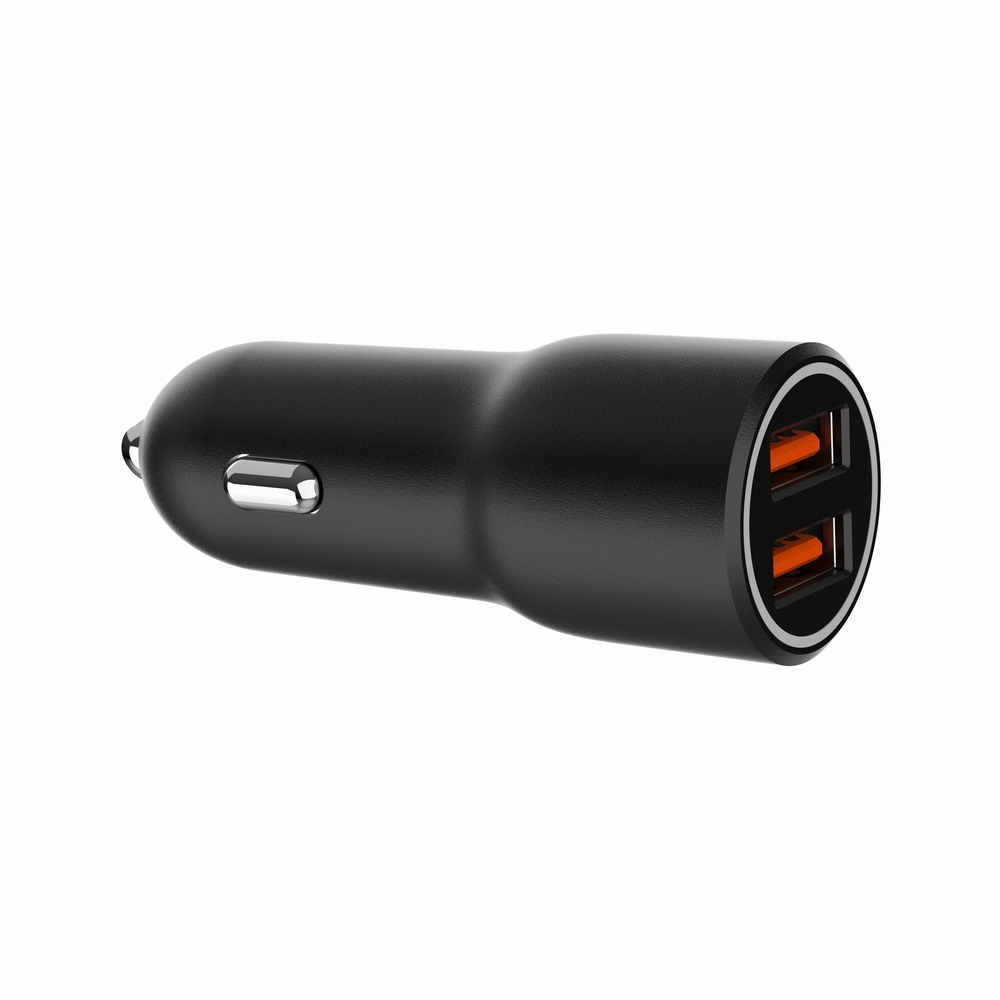 2-ports USB-billader til bil, QC3.0, 36 W, sort