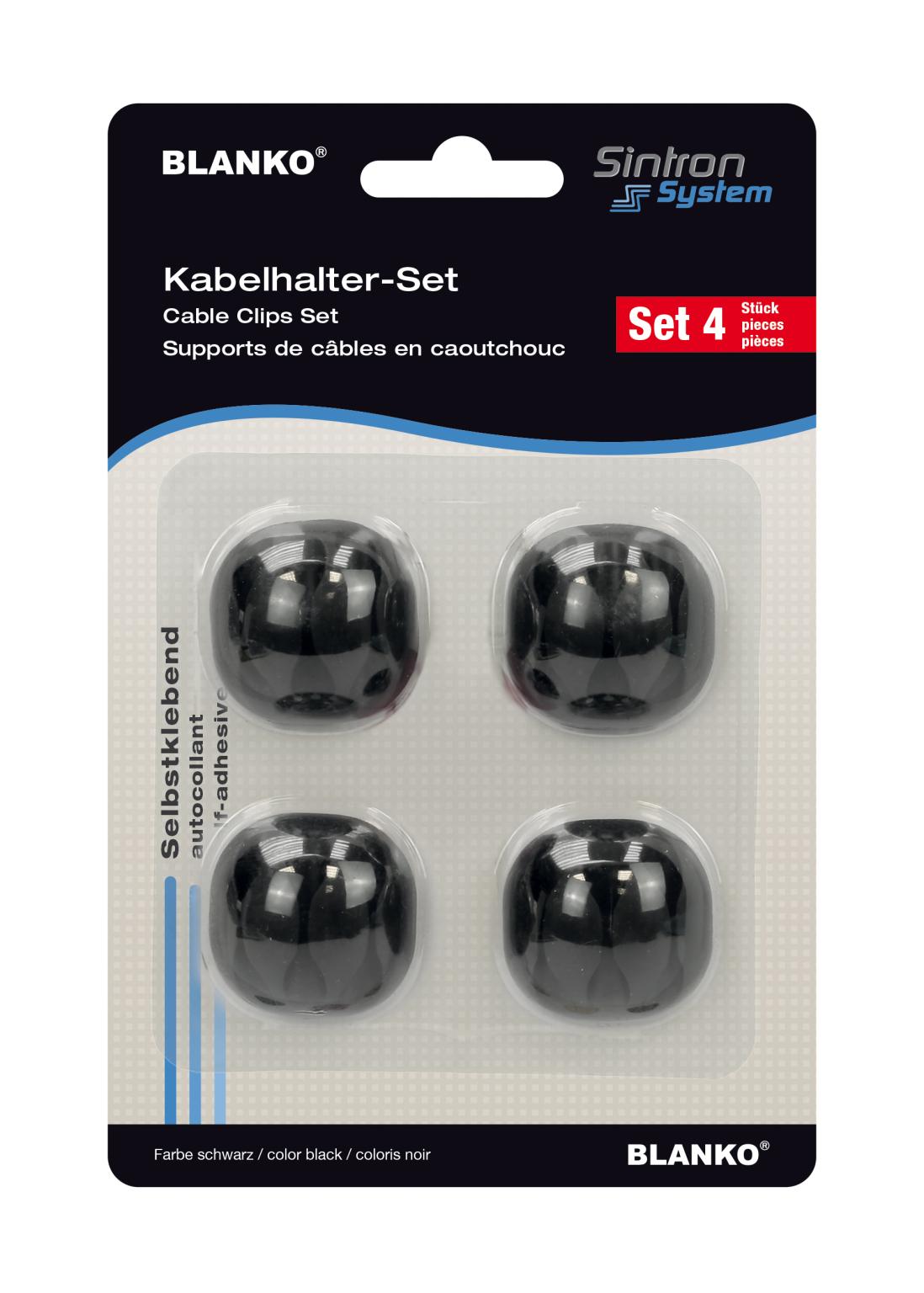 Kabelholdere 4-sæt Sintron System selvklæbende sort
