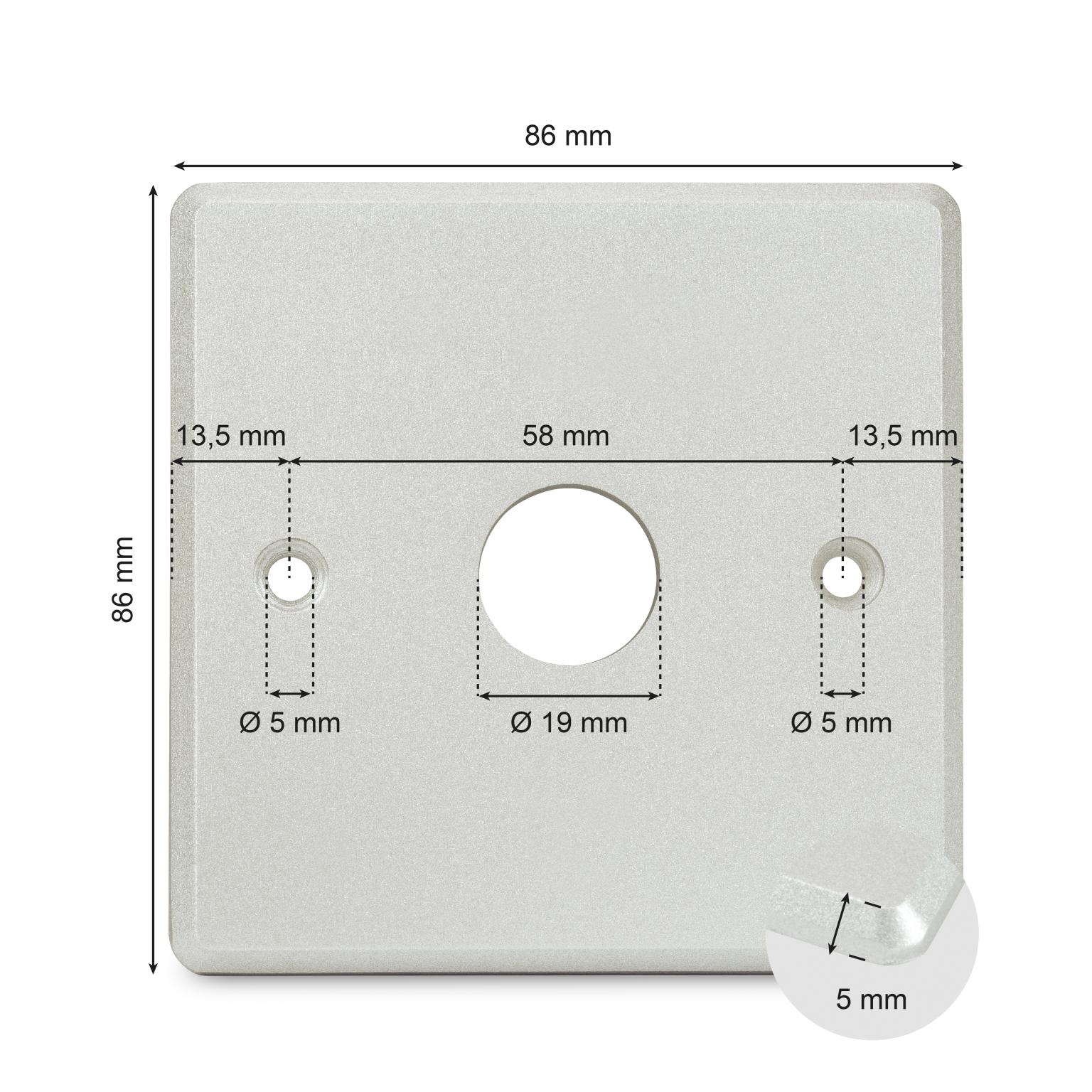 Aluminium dørklokke-/trykknap afdækning 86x86 mm BLANKO