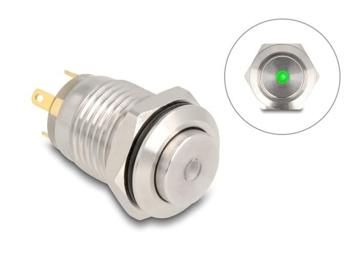 Delock Trykknap til indbygning 12 mm 4 x loddetilslutning LED grøn punkt