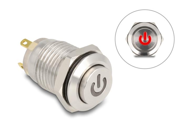 Delock Trykknap til indbygning 12 mm 4 x loddeforbindelse LED rød Powersymbol