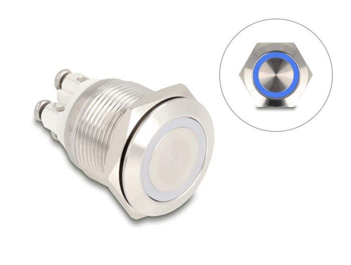 Delock Trykknap til indbygning 19 mm 4 x skrueterminal LED blå