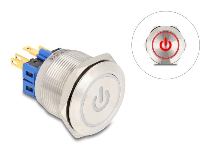 Delock Trykknap til indbygning 25 mm 6 x loddetilslutning LED rød Powersymbol