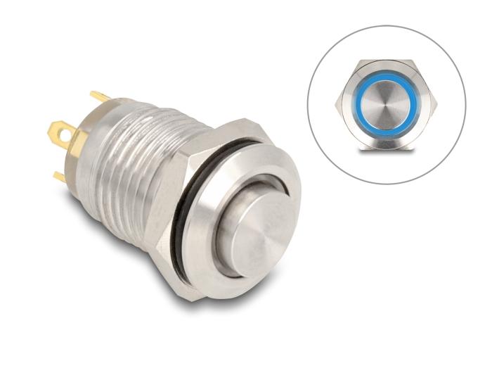 Delock Trykknap til indbygning 12 mm 4 x loddetilslutning LED blå