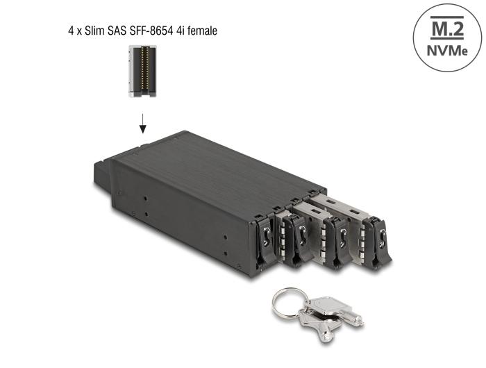Delock Slim Bay Wafleramme til 4 x M.2 NVMe SSD med Slim SAS SFF-8654