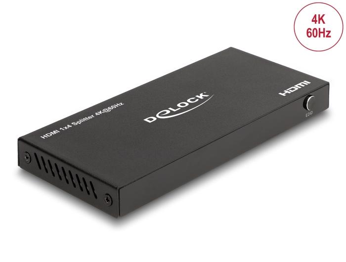 Delock HDMI Splitter 1 x HDMI indgang til 4 x HDMI udgang 4K 60 Hz med downscaler