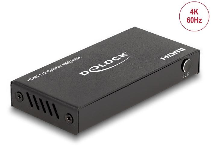 Delock HDMI Splitter 1 x HDMI indgang til 2 x HDMI udgang 4K 60 Hz med Downscaler