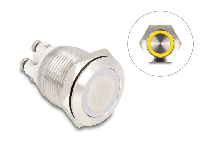 Delock Trykknap til indbygning 19 mm 4 x skruetrækkerklemme LED gul