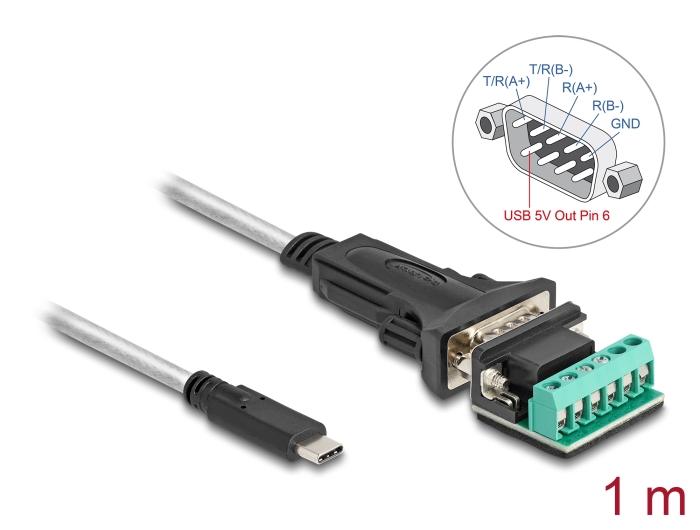 Delock Adapter USB Type-C™ til 1 x seriell RS-422/485 stik med 6-polet klemme