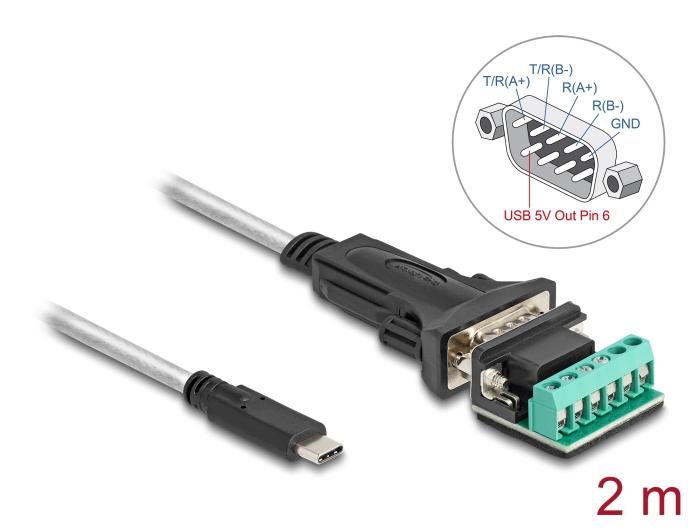 Delock Adapter USB 2.0 Type-C™ til 1 x Seriell RS-422/485 Stik med 6-polet tilslutning