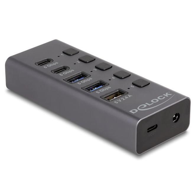 Delock USB 5 Gbps Hub med 2 x USB type-A og 2 x USB Type-C™ port og 1