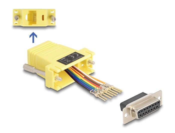 Delock D-Sub 15 Pin hunlig på RJ45 hunlig montagesæt gul