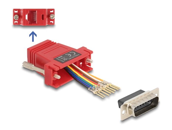 Delock D-Sub 15 Pin Stik til RJ45 Stik Montagesæt rød