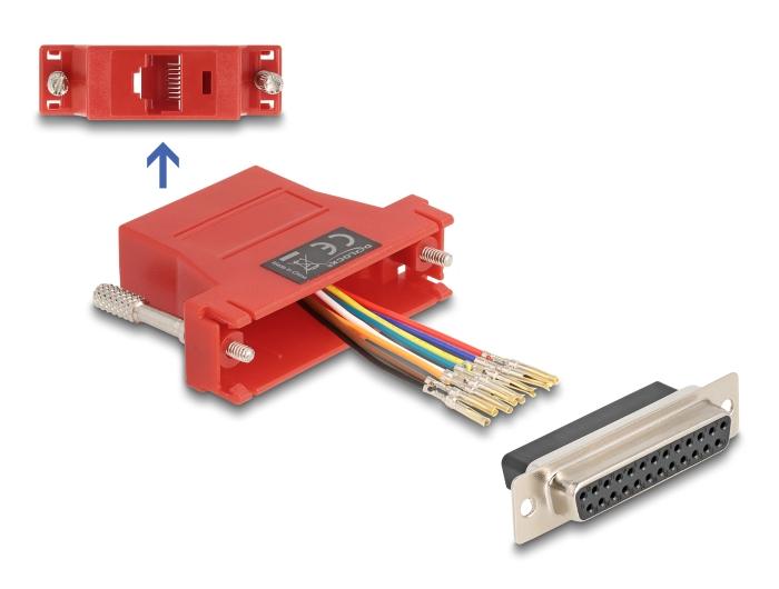 Delock D-Sub 25 Pin hun til RJ45 hun tilslutningssæt rød