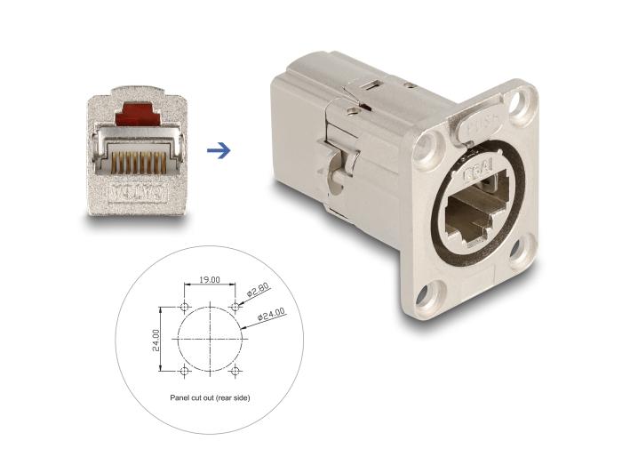 Delock D-type RJ45 indbygningsstik / kobling Cat.6A STP metal