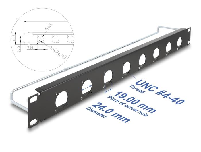 Delock 19″ D-type patchpanel med aflastningsbane 8 porte 1 HE sort