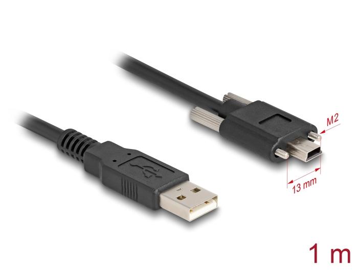 Delock USB 2.0 Kabel Type-A stik til Type Mini-B stik med skrufastgørelse