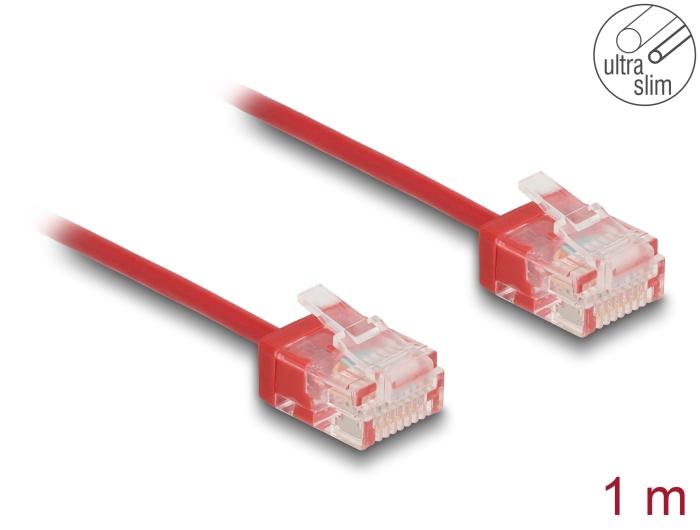Delock RJ45 netværkskabel Cat.6 UTP Ultra Slim 1 m rød med korte stik