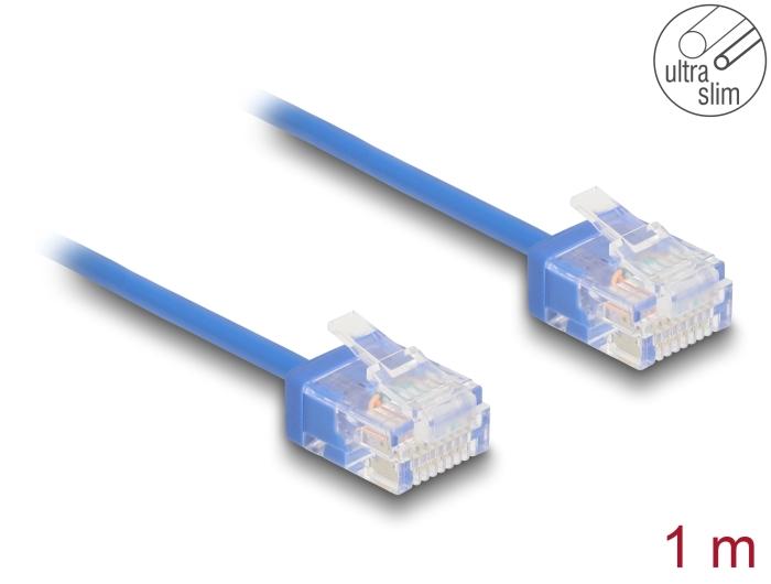 Delock RJ45 netværkskabel Cat.6 UTP Ultra Slim 1 m blå med korte stik
