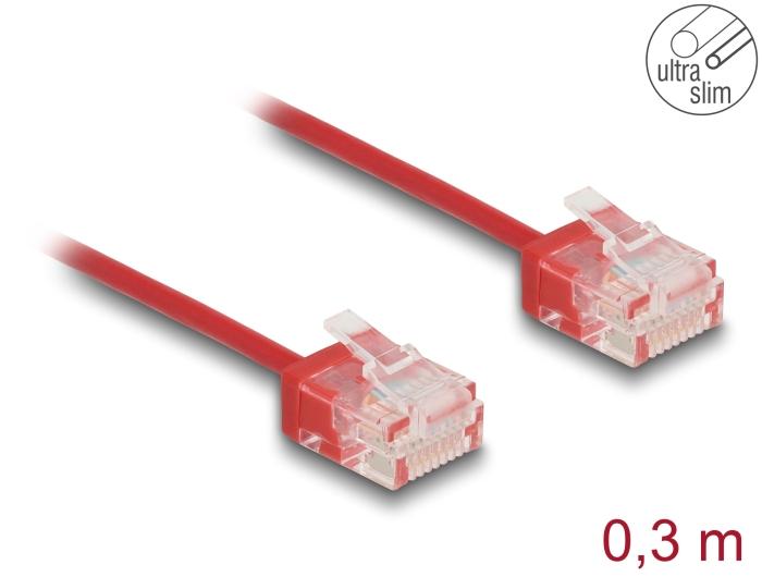 Delock RJ45 netværkskabel Cat.6 UTP Ultra Slim 0,3 m rød med korte stik