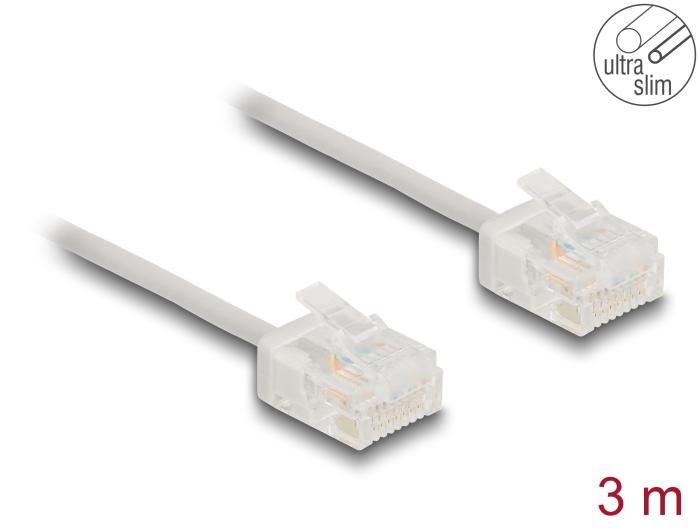 Delock RJ45 netværkskabel Cat.6 UTP Ultra Slim 3 m grå med korte stik