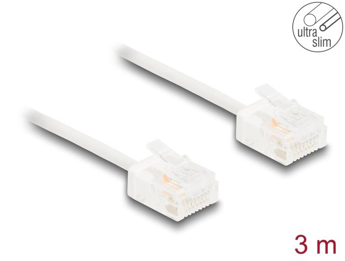 Delock RJ45 Netværkskabel Cat.6 UTP Ultra Slim 3 m hvid med korte stik