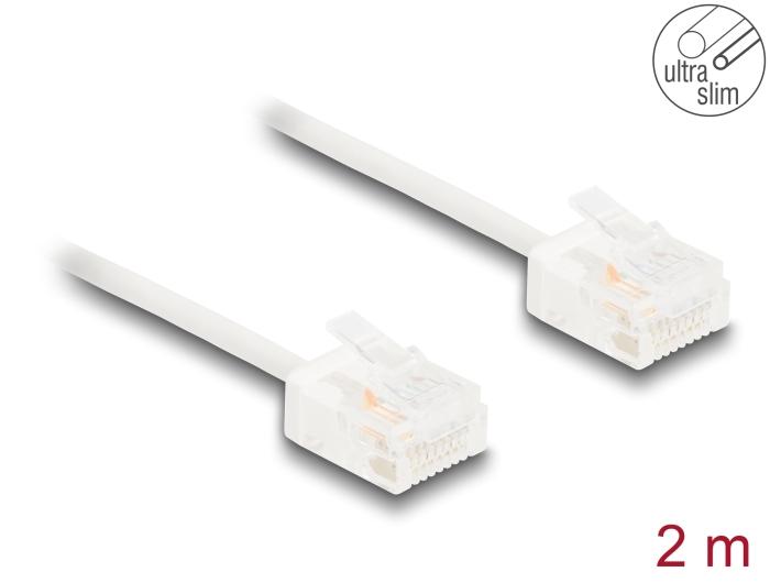 Delock RJ45 Netværkskabel Cat.6 UTP Ultra Slim 2 m hvid med korte stik
