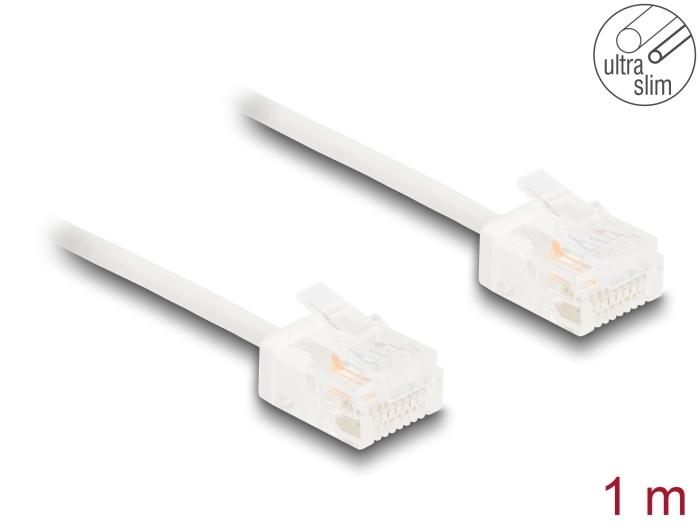 Delock RJ45 Netværkskabel Cat.6 UTP Ultra Slim 1 m hvid med korte stik