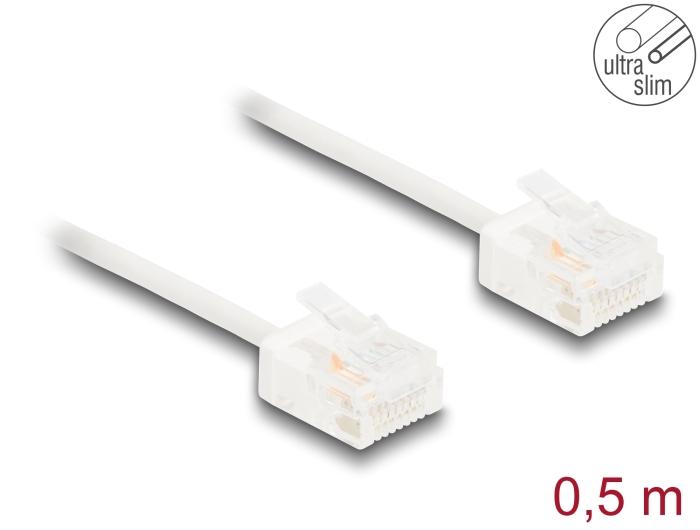 Delock RJ45 Netværkskabel Cat.6 UTP Ultra Slim 0,5 m hvid med korte stik