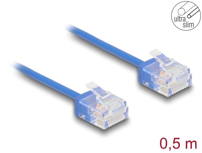 Delock RJ45 Netværkskabel Cat.6 UTP Ultra Slim 0,5 m blå med korte stik