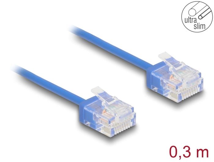 Delock RJ45 netværkskabel Cat.6 UTP Ultra Slim 0,3 m blå med korte stik