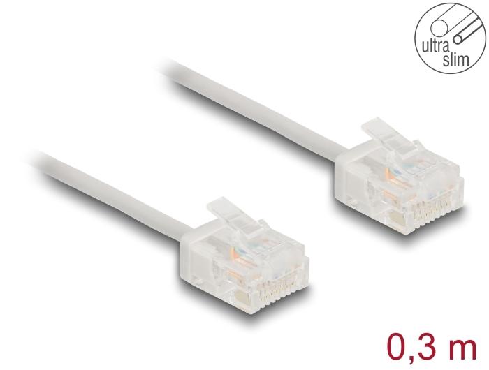 Delock RJ45 Netværkskabel Cat.6 UTP Ultra Slim 0,3 m grå med korte stik