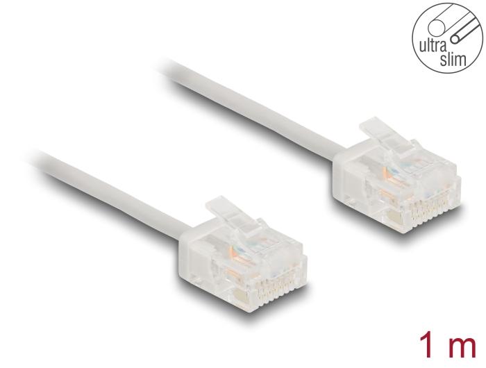 Delock RJ45 Netværkskabel Cat.6 UTP Ultra Slim 1 m grå med korte stik