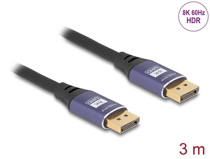 Delock DisplayPort Kabel 8K 60 Hz 3 m lilla Metal